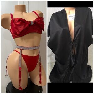 32D,34b,34C Victoria Secret Elegant Red and Black Lingerie Set